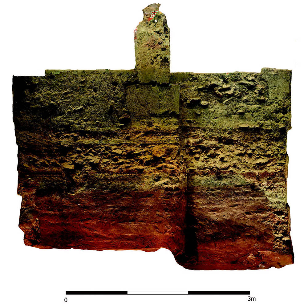 A section of trench Q, showing changes in color to the layers of the trench.