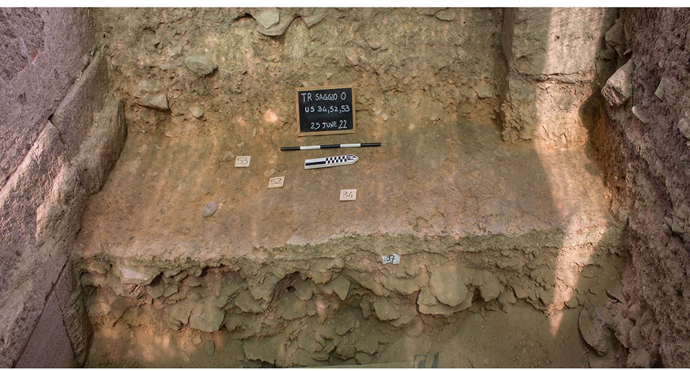 Overhead view of unexcavated section of a trench.