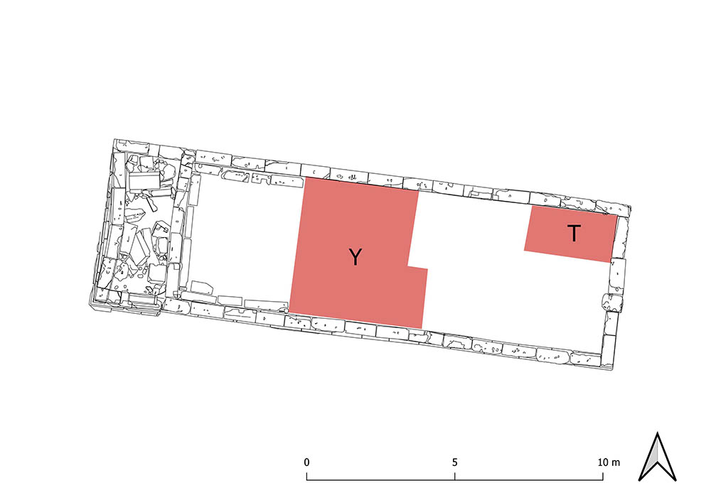 Map of Temple R with areas of focus highlighted