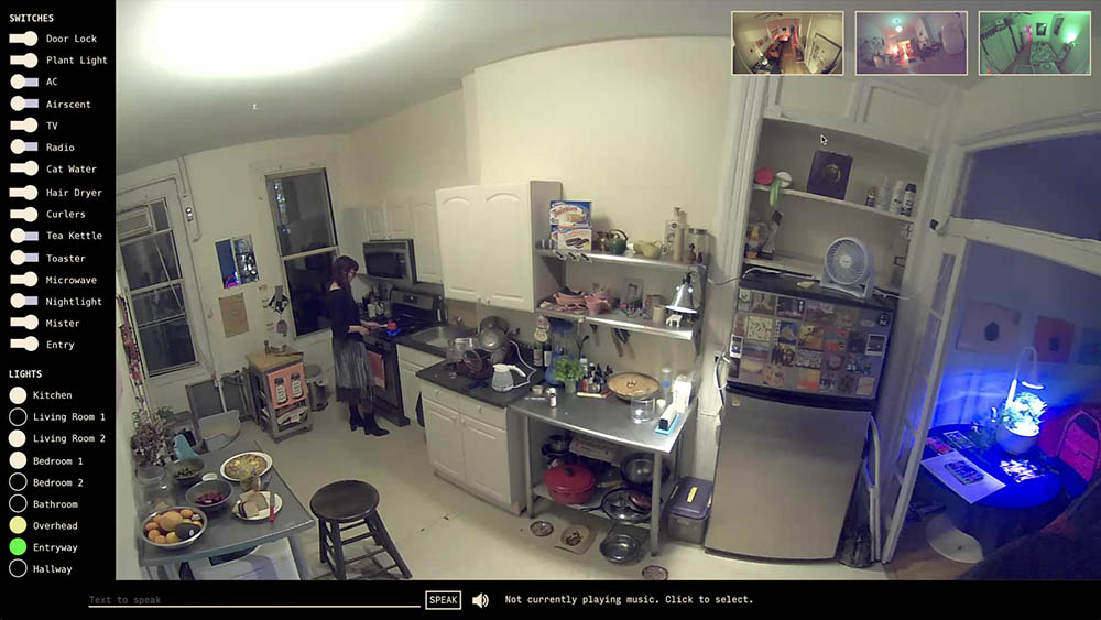 Overhead view from surveillance camera of person in their home preparing food.