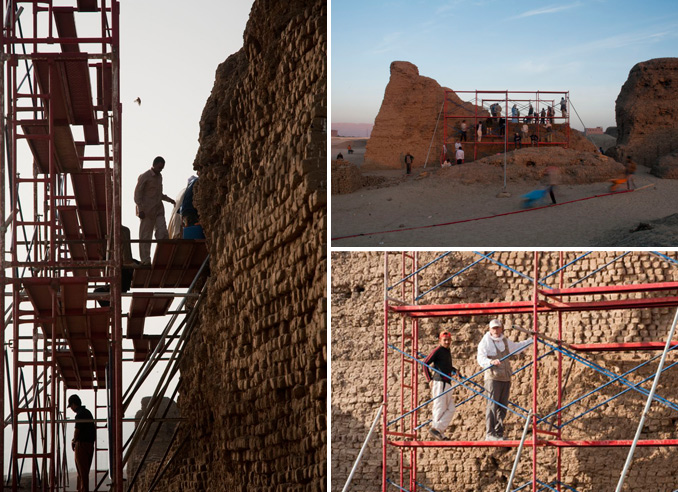 Photos of the architectural conservation of the Shunet el-Zebib