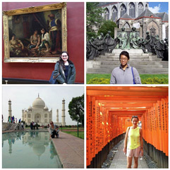 Various students photographed in front of artworks or architecture they traveled to see.