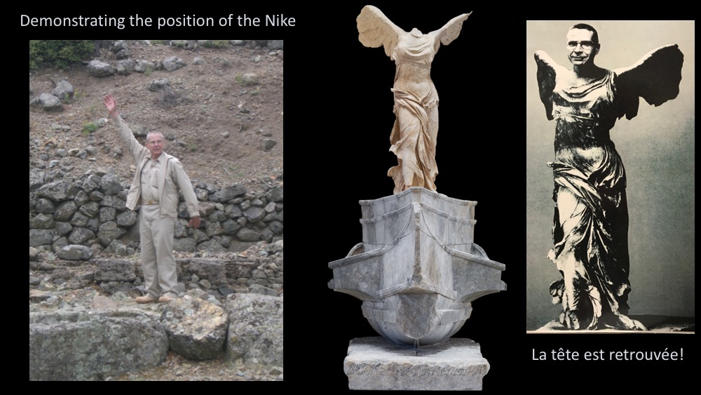 Photo of Jim explaning the position of the Nike of Samothrace